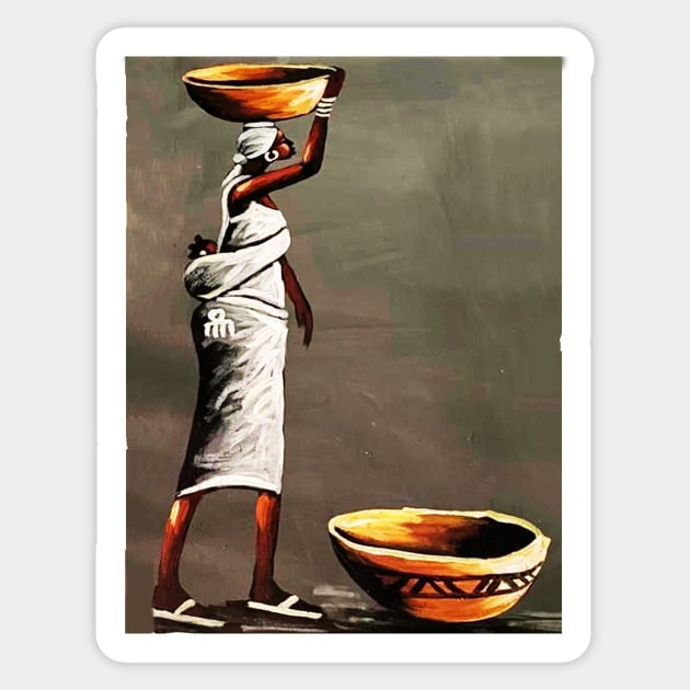 African Woman Carrying Bowl, Black History Art Sticker by logiamerch